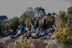 Bushwalking event 2019 happy participants enjoying the view with Tasmanian Iconic Walks