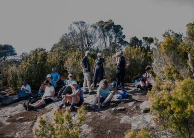 Bushwalking event 2019 happy participants enjoying the view with Tasmanian Iconic Walks