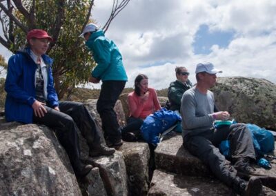 2020 Tasmanian Iconic Walks bush walking participants rest stop